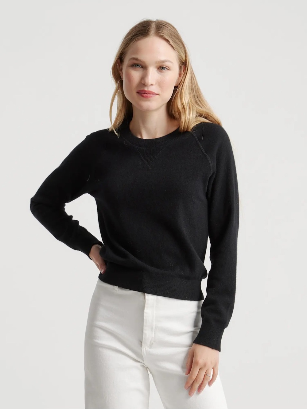 Quince Black Mongolian Cashmere Sweatshirt L Clean Girl Minimalist Preppy
